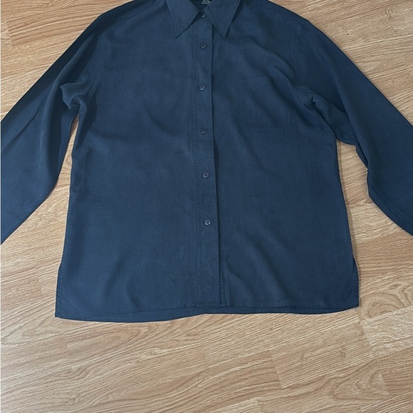 Casual Corner Tops - Navy formal Silk Shirt size S , almost brand new condition .